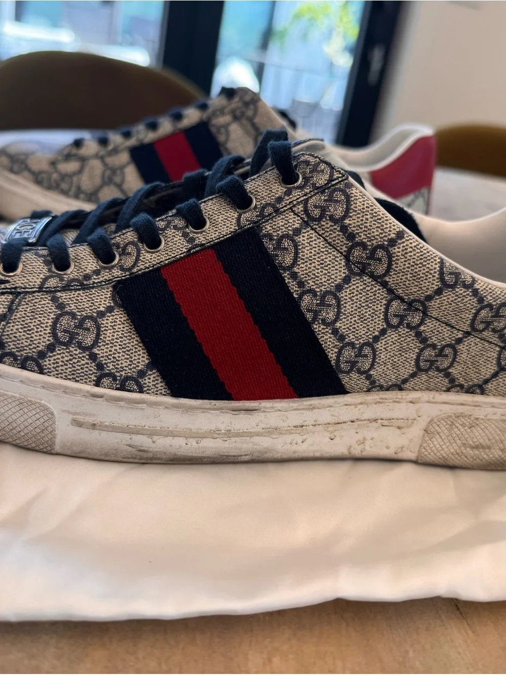 Gucci Men’s Ace GG Canvas Sneaker — Blue & Red Stripe (Gucci 7.5 - US 8.5-9)
